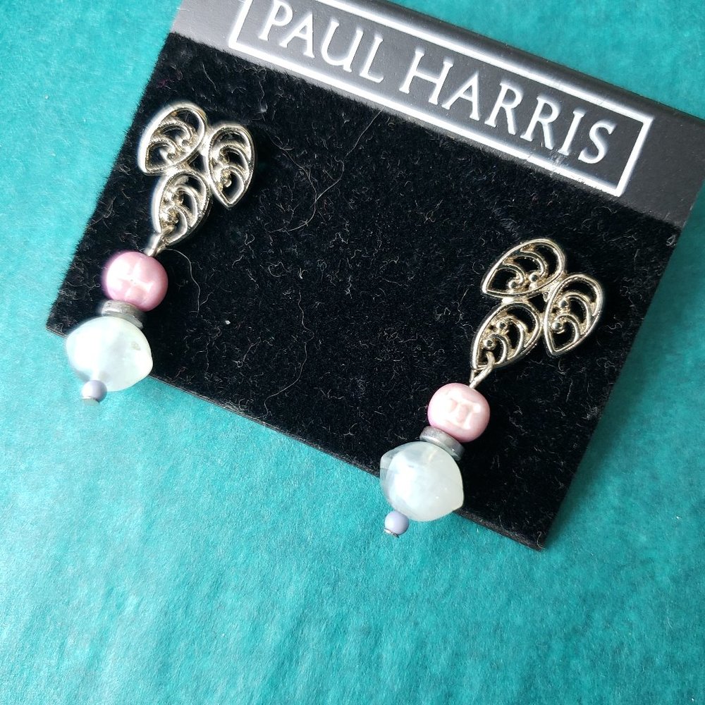 3/10$ Paul harris pink white and silver tone earrings